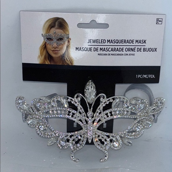 Accessories - Jeweled Masquerade Mask - Silver